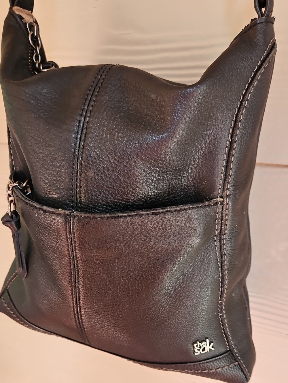 The Sak " LUCIA" Black Leather Crossbody with Woven Blue Accent Strap - Picture 3 of 17